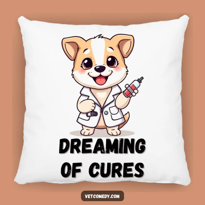 Funny Dog Vet Pillow: Cheerful Lab Coat Pup With Syringe Cushion, Cute Funny Gift