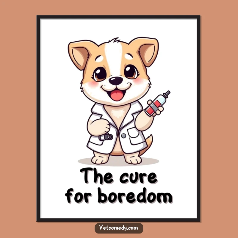 Funny Dog Vet Digital Art: Cheerful Lab Coat Pup With Syringe Download, Funny Gift