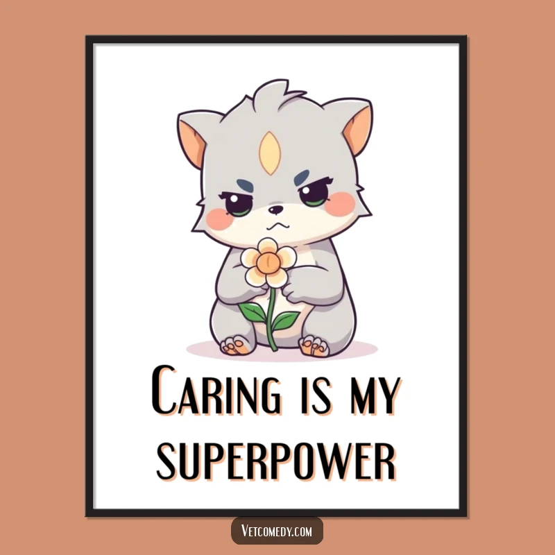 Funny Creature Bandaging Flower Poster: Whimsical Wall Art Gift for a Smile!