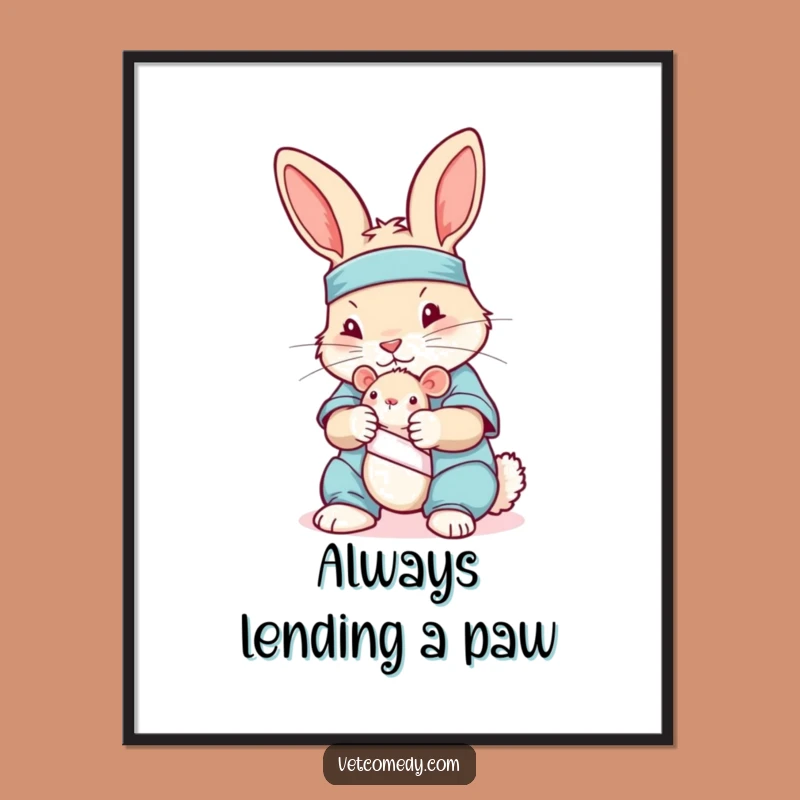 Funny Rabbit Nurse Poster: Playful Scrubs Bunny Toy Mouse Art, Thoughtful Funny Gift