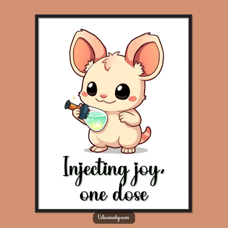 Free Printable Wall Art: Curious Creature with Syringe for a Whimsical Downloadable Gift