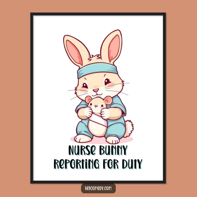 Free Printable Wall Art: Funny Bunny Nurse Decor Downloadable Art, Perfect Whimsical Gift for Healthcare Heroes