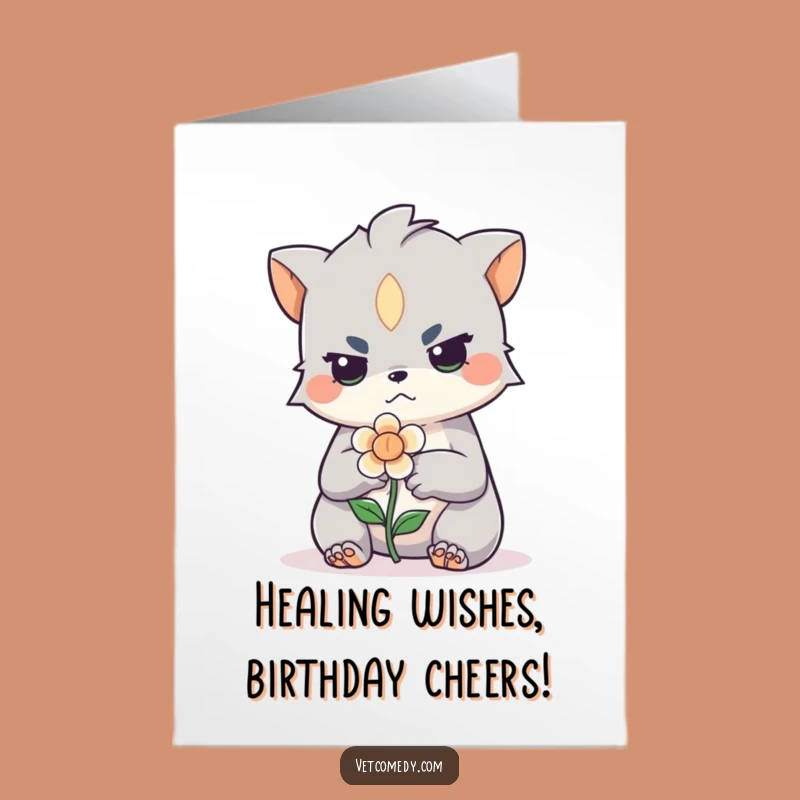 Free Printable Birthday Card: Cute Creature Healing Flower - Funny Downloadable Gift