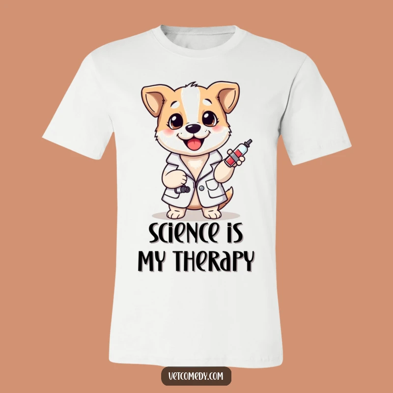Funny Dog Vet T-Shirt: Cheerful Lab Coat Pup With Syringe Tee, Funny Gift