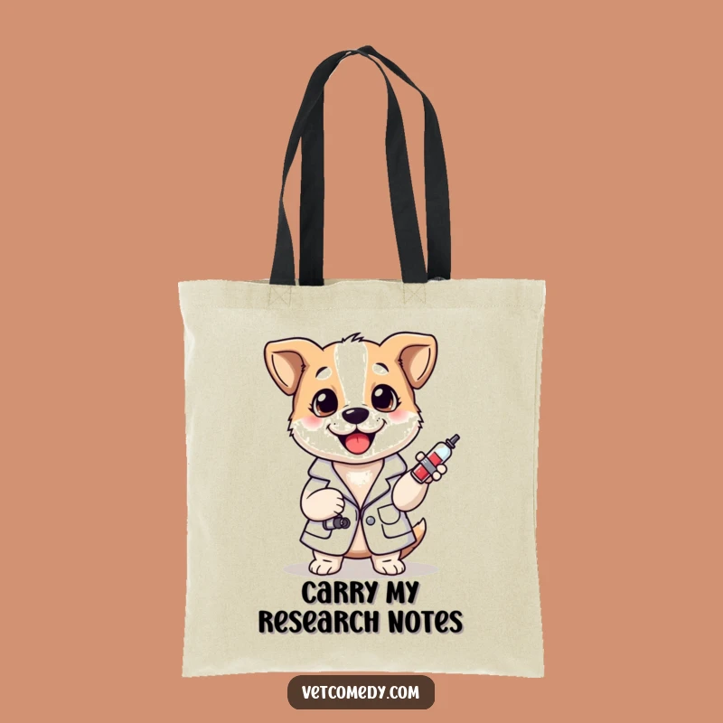 Funny Dog Vet Tote Bag: Cheerful Lab Coat Pup With Syringe, Great Funny Gift